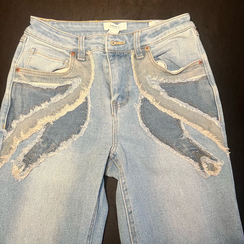 Forever 21 Light Blue Distressed Flare Jeans
